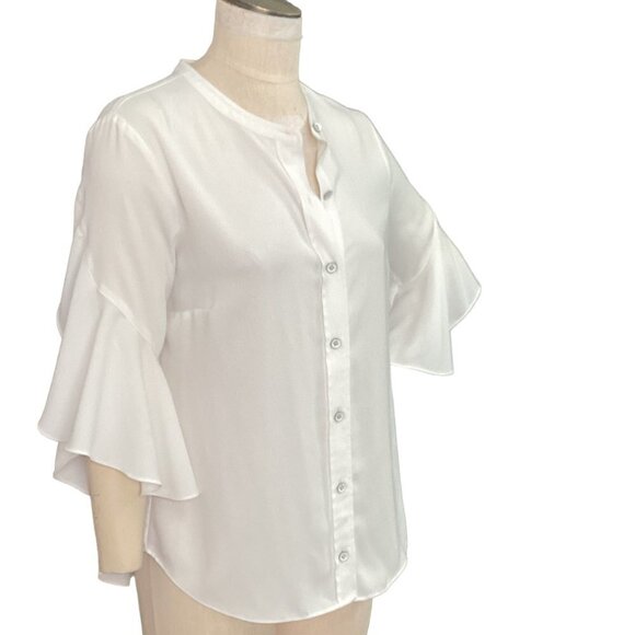 CAbi Sz M White Float Blouse Style 5521 Button Up Bell Sleeve Crew Neck 184A - Picture 3 of 10